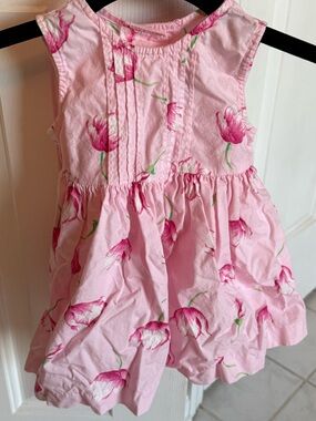 Vintage Pink Tulips Sleeveless Dress Vintage Cotton Floral Baby Size 12 Months